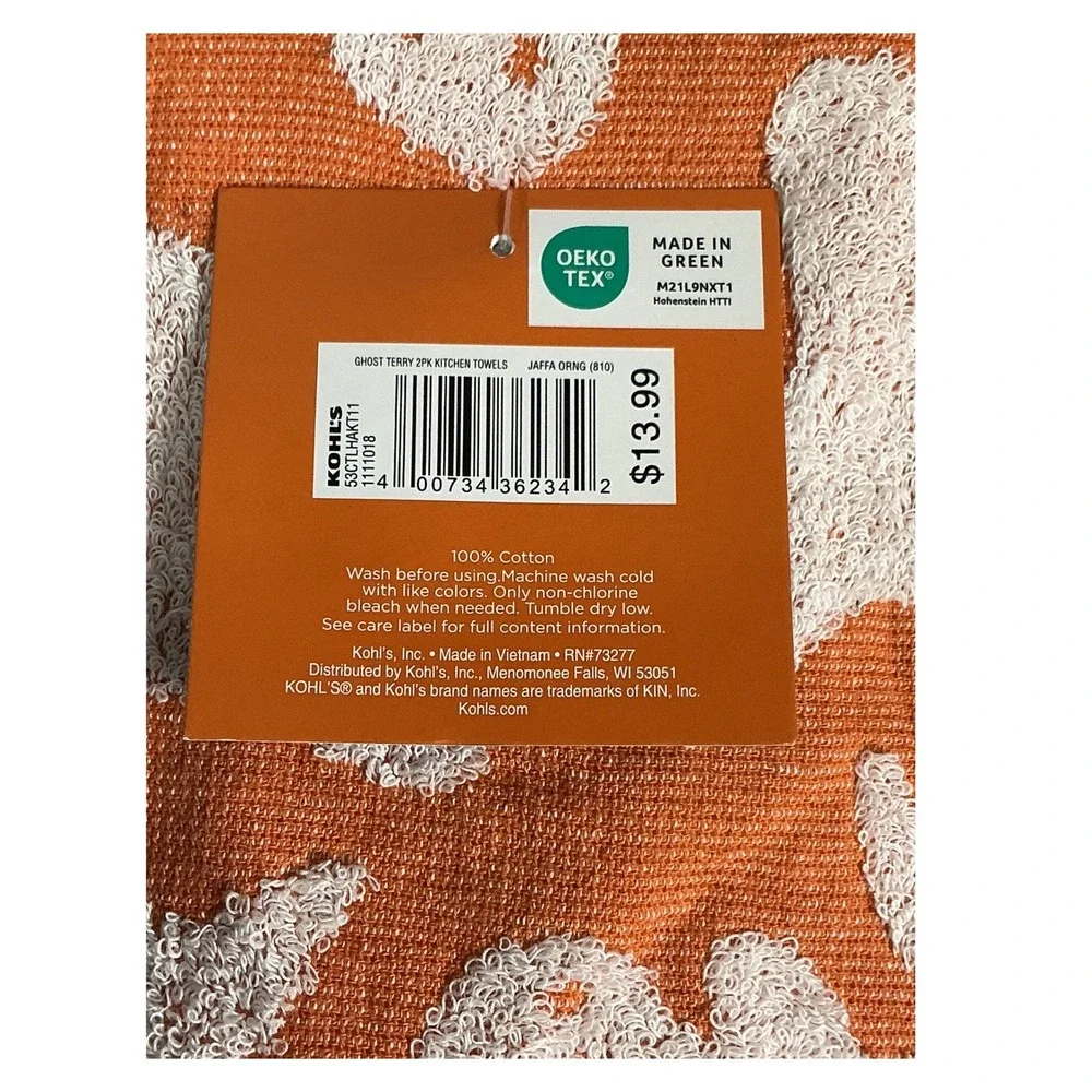 Pair Celebrate Together 2 PK Halloween Kitchen Towels Ghost Pumpkin 15x26 NWT